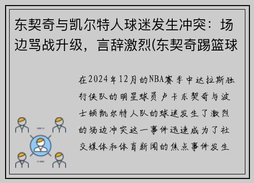 东契奇与凯尔特人球迷发生冲突：场边骂战升级，言辞激烈(东契奇踢篮球)